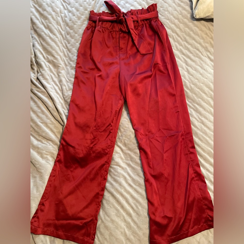 Burgundy Wide leg Silk Pants XS